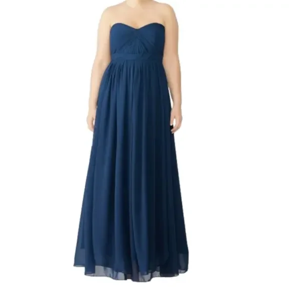 Jenny Yoo Navy Strapless Chiffon Maxi Formal Gown Dress-Size 4 - Picture 7 of 12